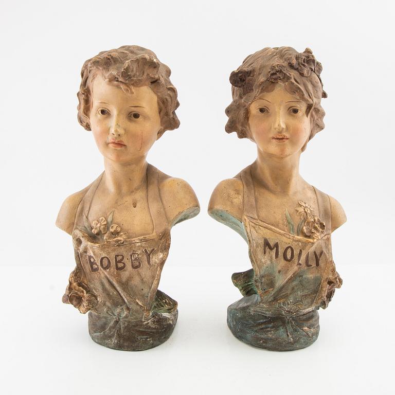 Busts, 2 pieces, first half of the 20th century.