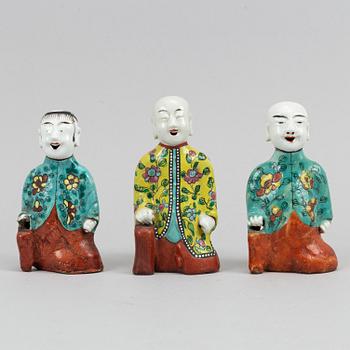 Three famille rose export porcelain figurines, Qing dynasty, 19th century.