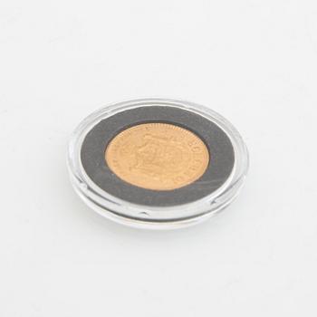 Guldmynt Sverige, Oscar II 10 kr, 1883, stort LA utan punkter.