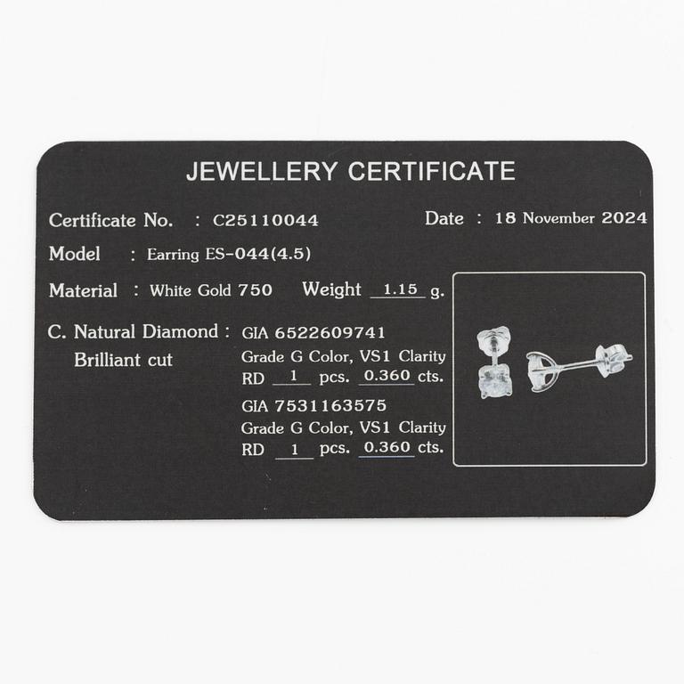 Örhängen 18K vitguld med briljantslipade diamanter, medföljande GIA dossier.
