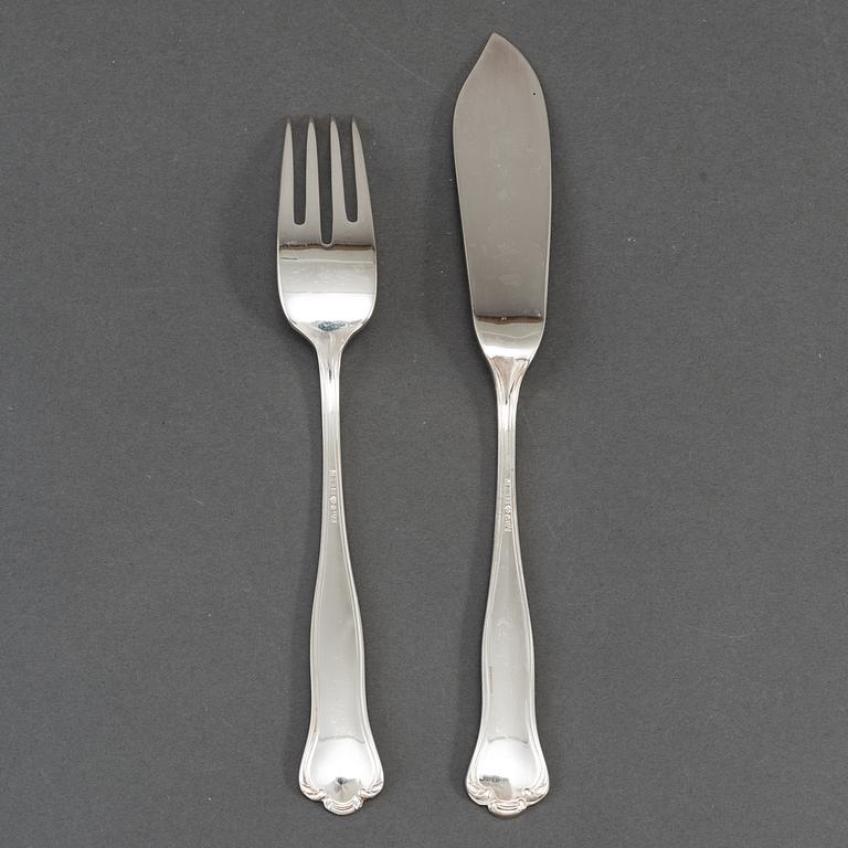 GAB, fiskbestick, 18+18 st, silver, modell "Kungsholm",  Stockholm 1971.