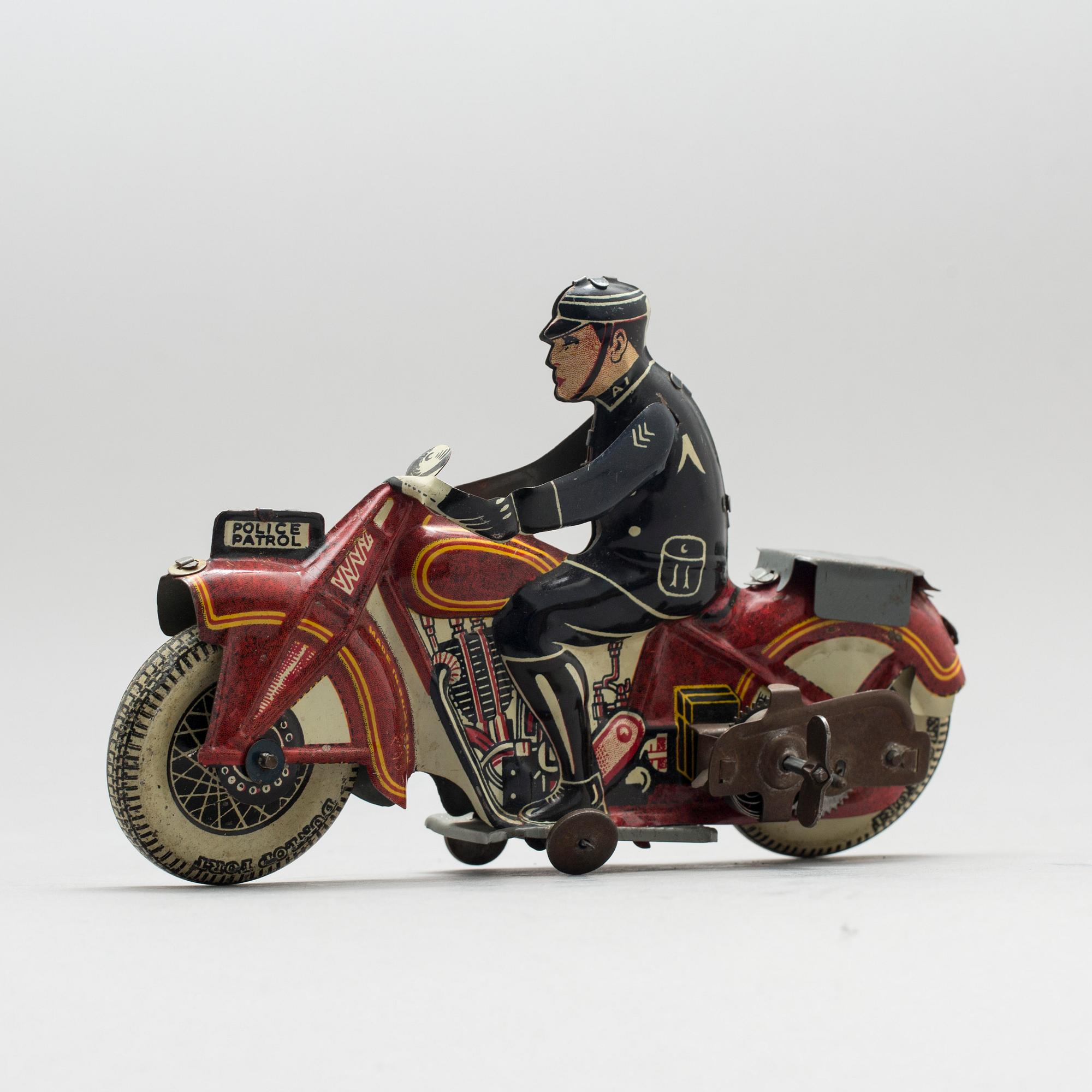 LEKSAK, litograferad plåt, METTOY "Police Patrol",England, 1930-tal.