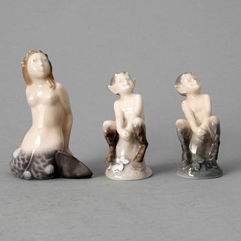 FIGURINER, 3 st, formgivna av Theodor Madson & Aage Erhardt, Royal Copenhagen, 1900-tal.
