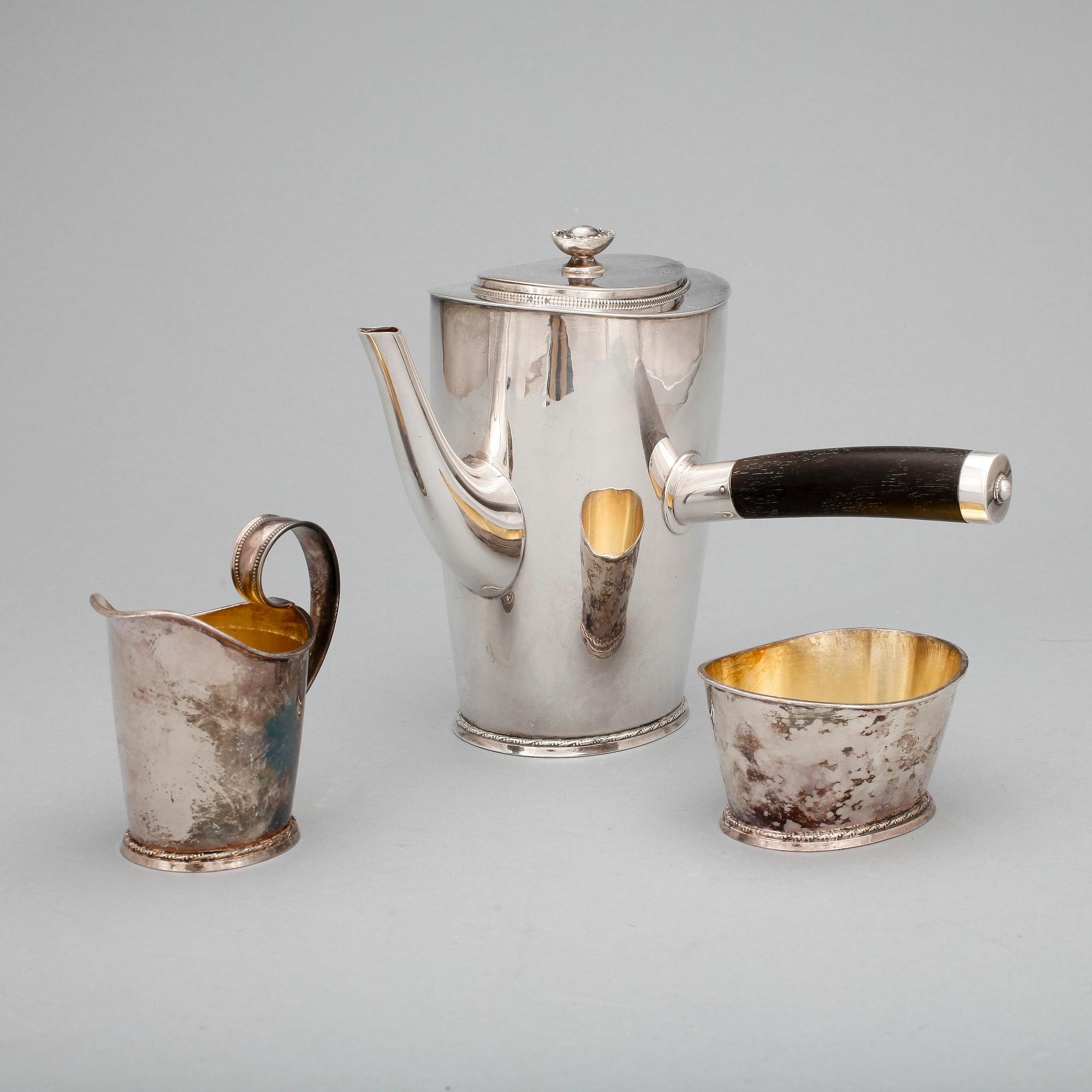 KAFFESERVIS, 3 delar, GAB, Sven Arne Gillgren, Stockholm 1952-53. Tot ca 681 gram.