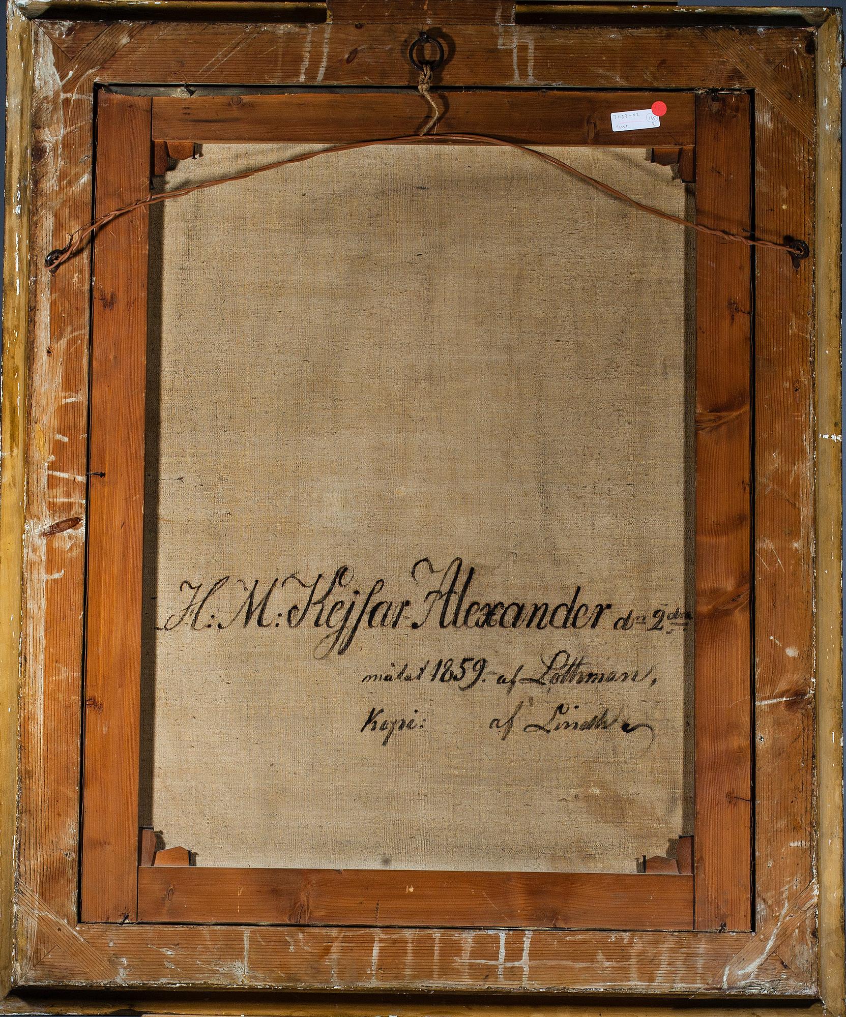 OIDENTIFIERAD KONSTNÄR, olja på duk, a tergo märkt: målat 1859 af Lothman, kopi: af Lindh.