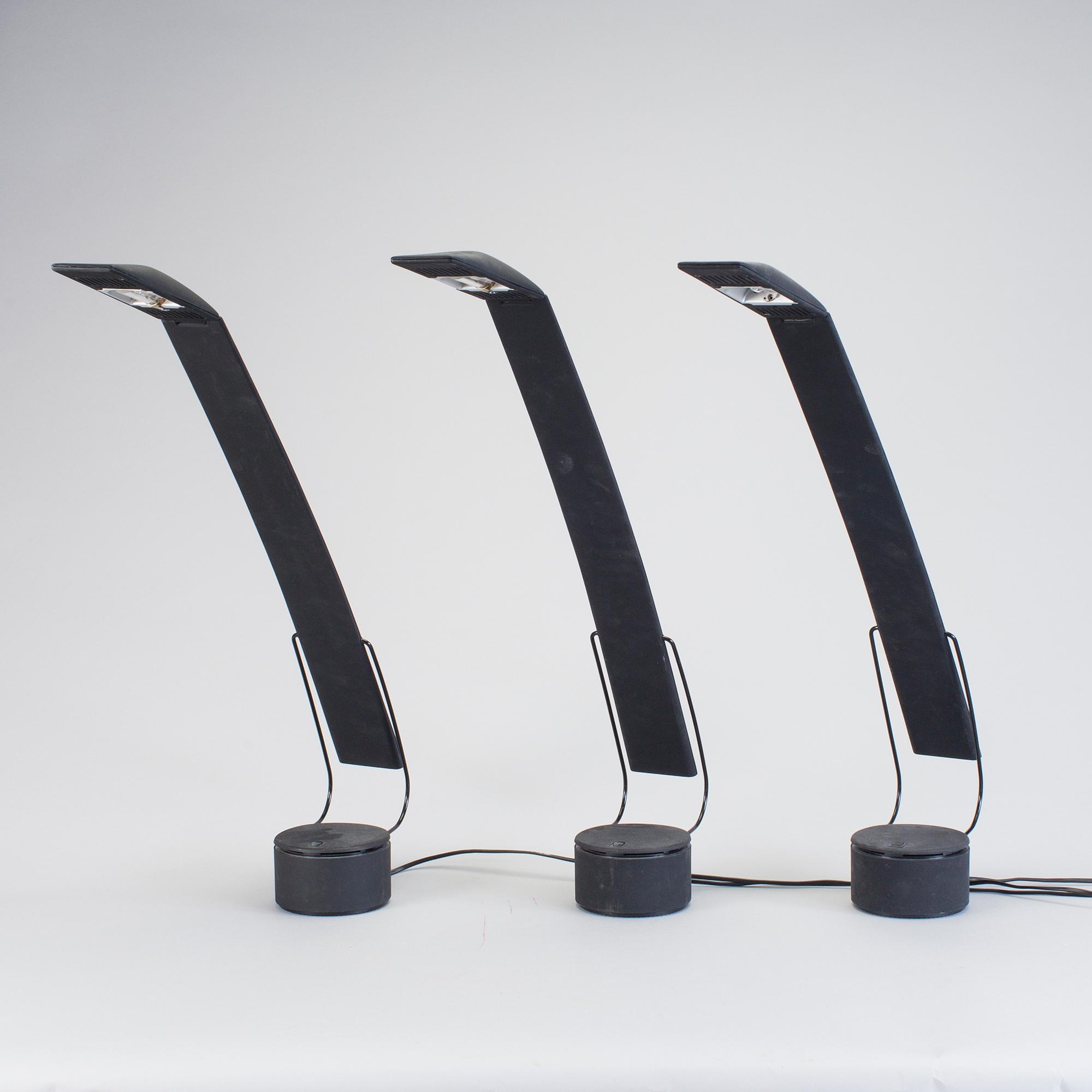 MARIO BARBAGLIA & MARCO COLOMBO, 3 table lamps, plastic, "Dove", Italiana Luce, late 20 th century.