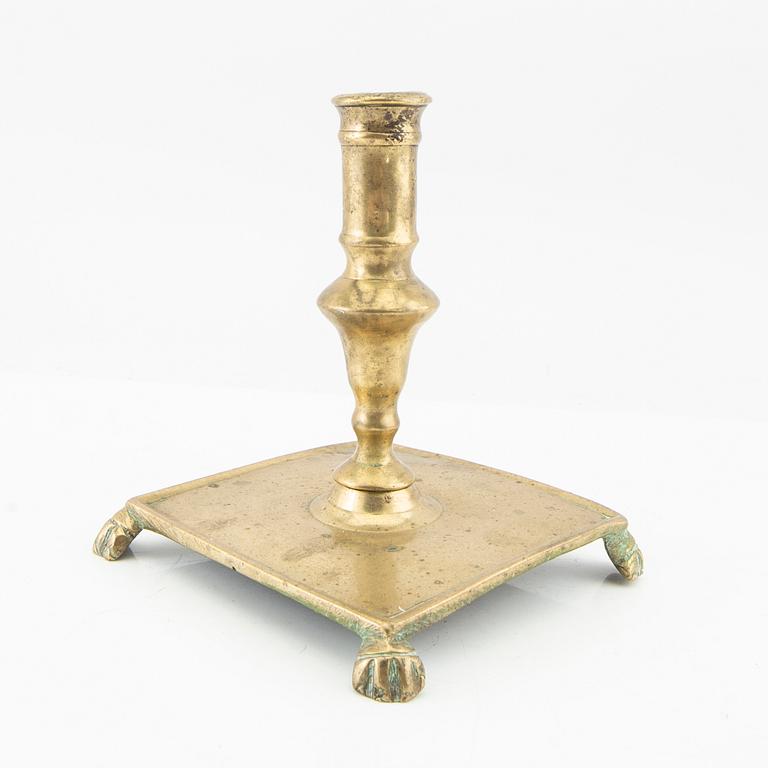 Candlestick, brass, around the year 1700, Baroque style.