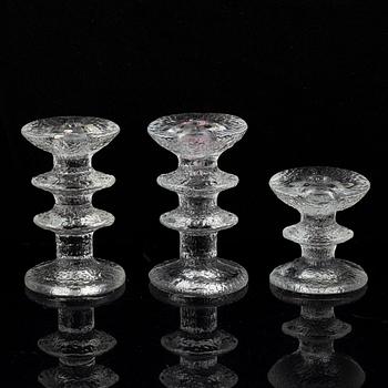 Timo Sarpaneva, a set of five glass candle sticks, 'Festivo', Iittala, Finland. Designed 1966.