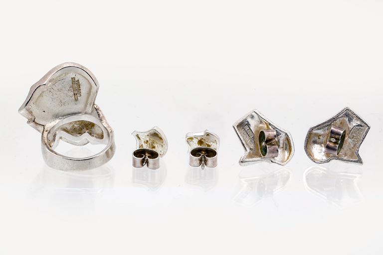 Lapponia 2 par örhängen och 1 ring, sterling silver.