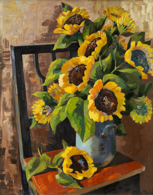 Rudolf Gowenius, Sunflowers in a Blue Vase.