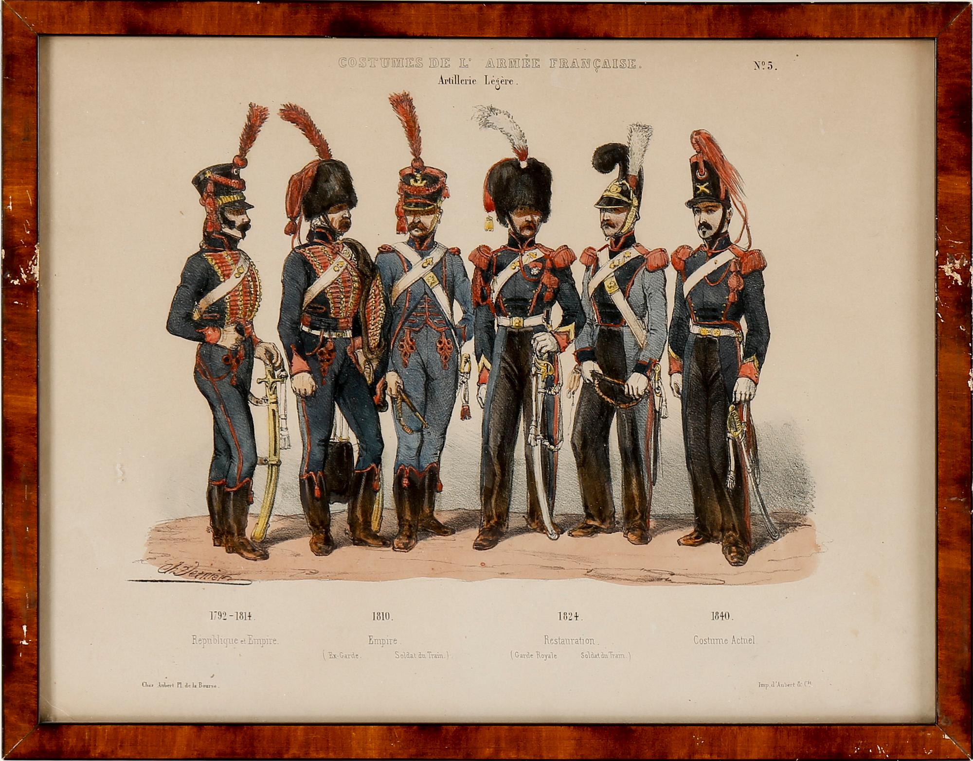 LITOGRAFISKA UNIFORMPLANSCHER, 7 st, Costumes de l'armée Française, 1800-talets slut.
