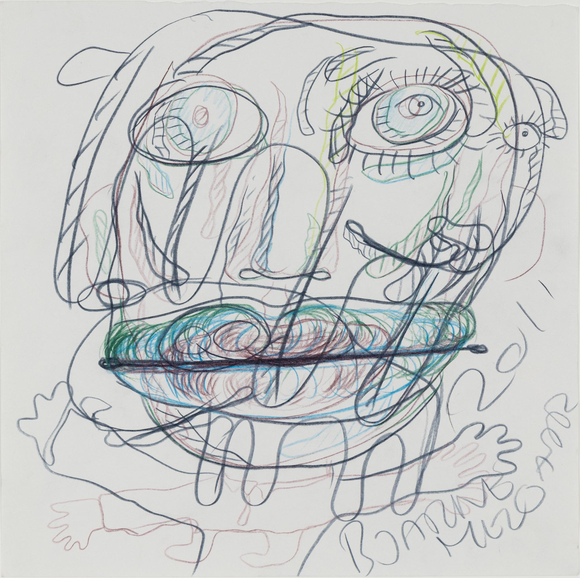 Bjarne Melgaard, kritteckning, signerad.