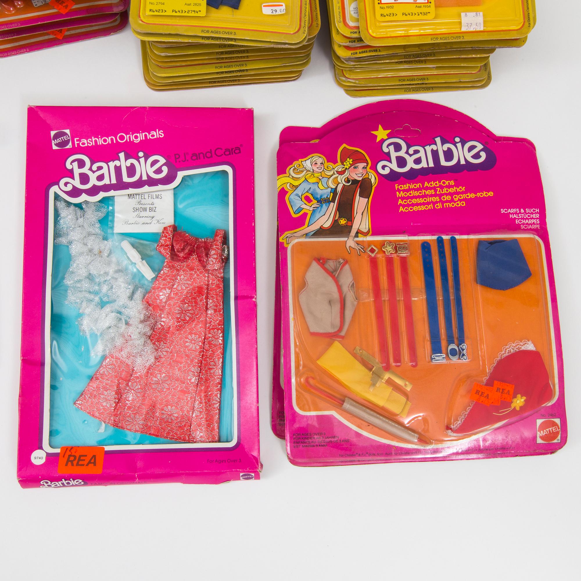 A lot of fashion 63 sets for Barbie, Ken and Skipper, Mattel, 1970/80s.