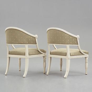 A pair of late Gustavian armchairs, early 19th century.