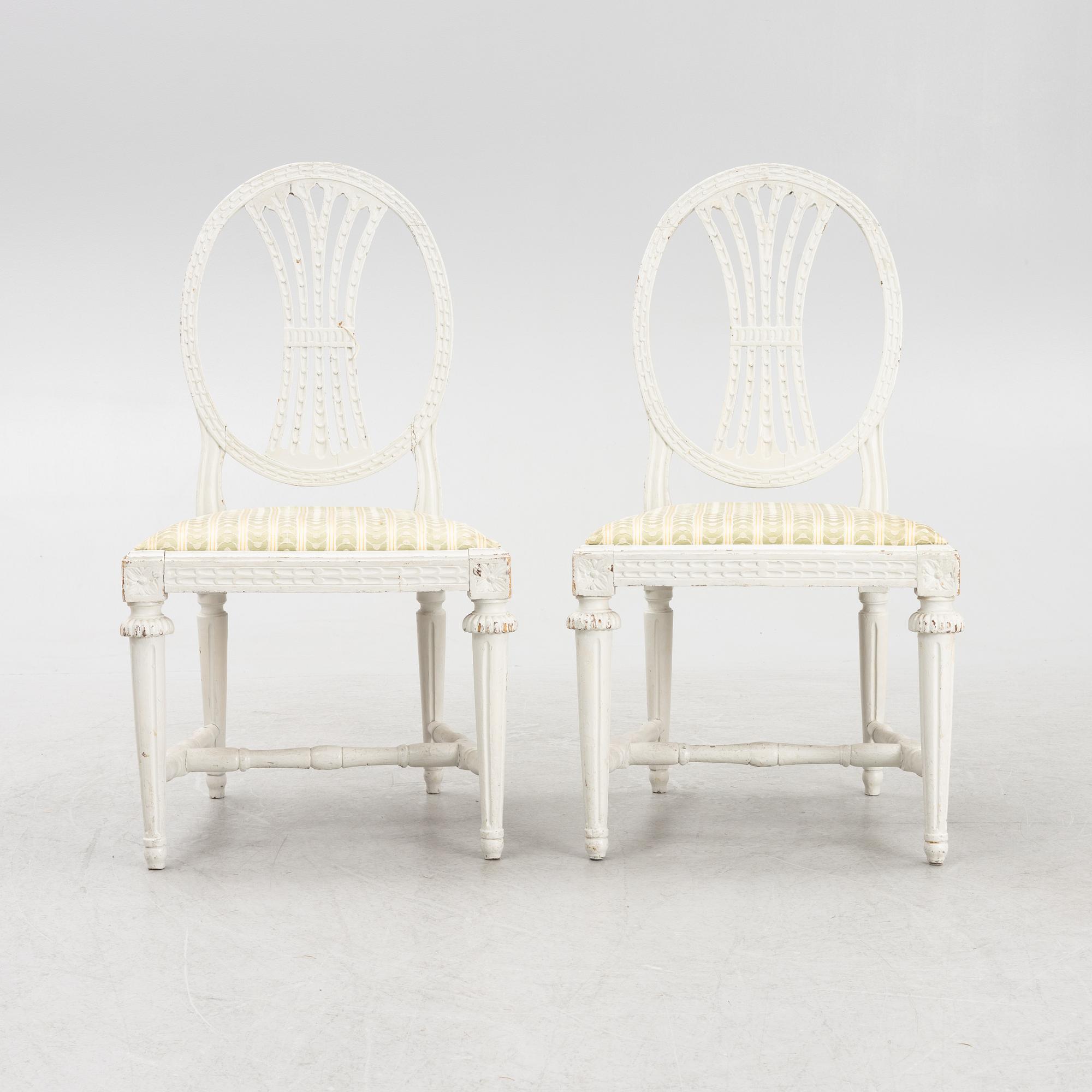 A pair of late Gustavian chairs by Lars Fahlberg, Linköping, Sweden, early 19th Century.