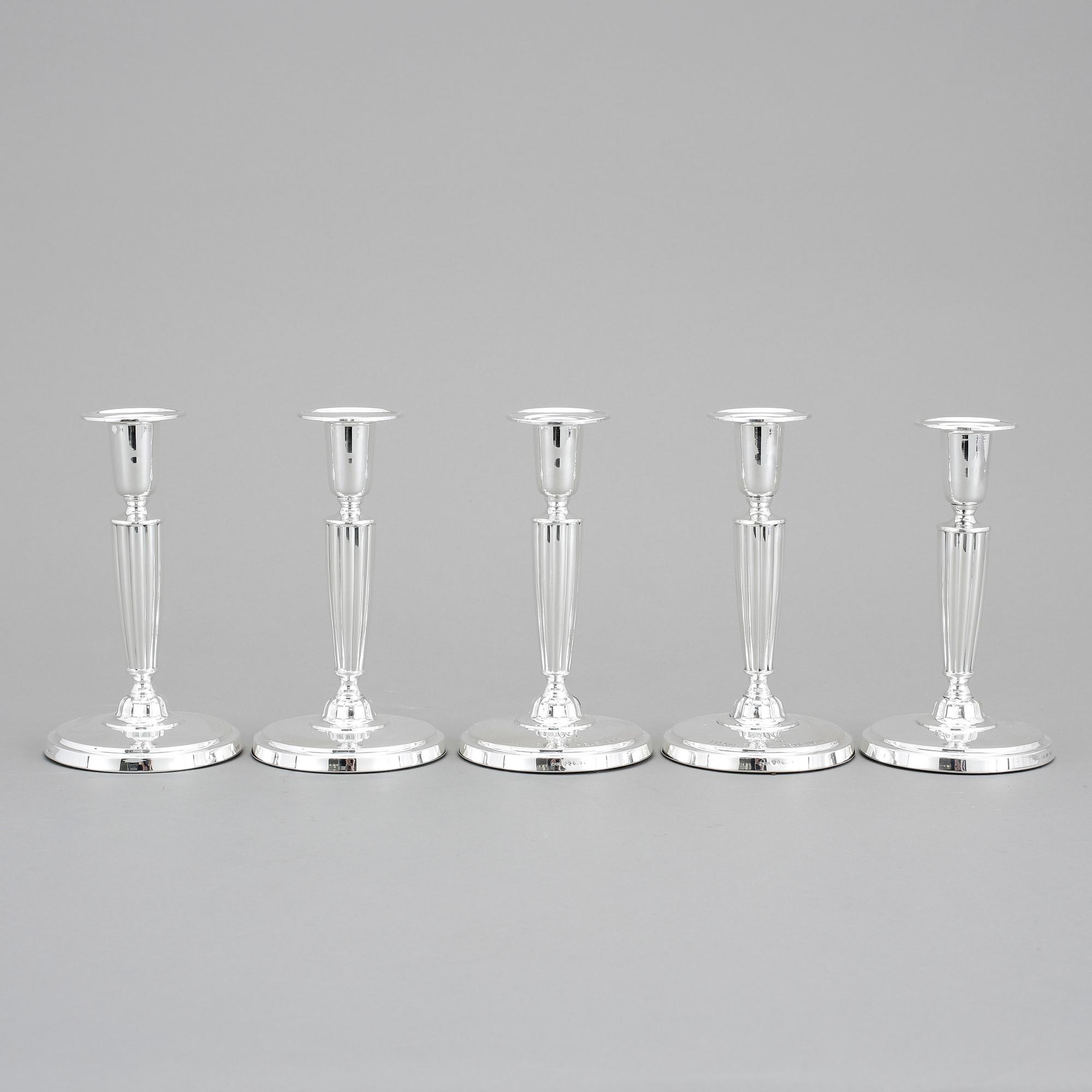 LJUSSTAKAR, 5 stycken, silver, CG Hallberg Stockholm 1954-55.