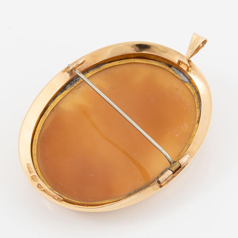 Brooch/pendant 18K gold with a shell cameo.