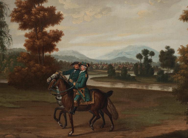 Johann Elias Ridinger Tillskrivna, Landskap med jägare.