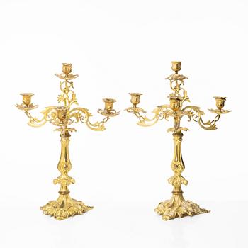 A pair of Oscarian candelabras, Sweden, late 19th century.
