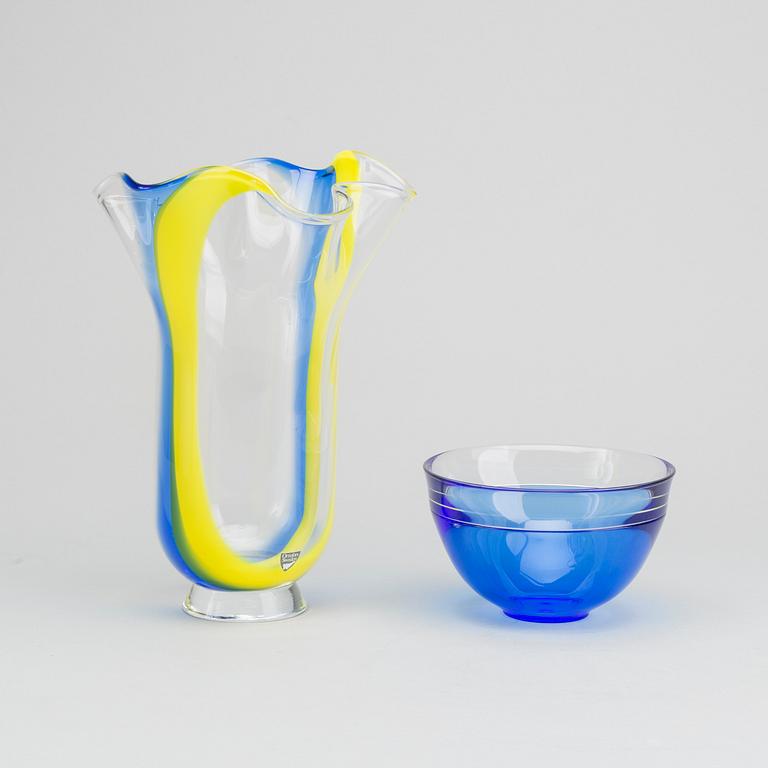 LARS HELLSTEN, A "Butterfly" and "Neptunus" glass Orrefors vase and bowl.