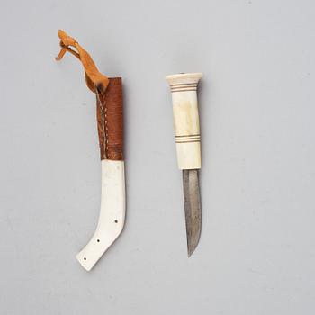 Johan Fankki, a Sami reindeer horn knife, signed JF.