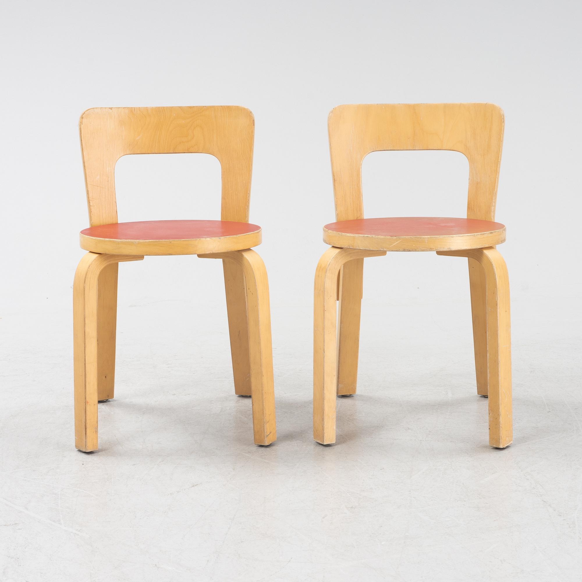 A set of six children's chairs model N65 by Alvar Aalto for Artek.