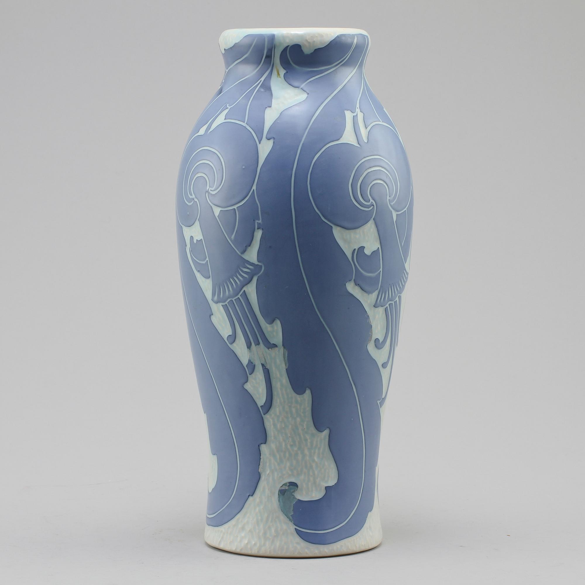 VAS, stengods, jugend, "Sgrafitto", Josef Ekberg, Gustafsberg, 1918.