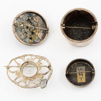 Lars Arby, four brooches, sterling silver and enamel, Gothenburg 1962 and 1966.