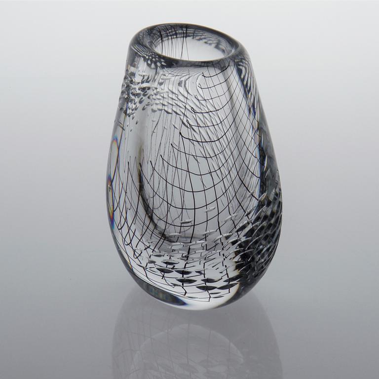 A glass vase by Vicke Lindstrand for Kosta, signed and dated 1955.