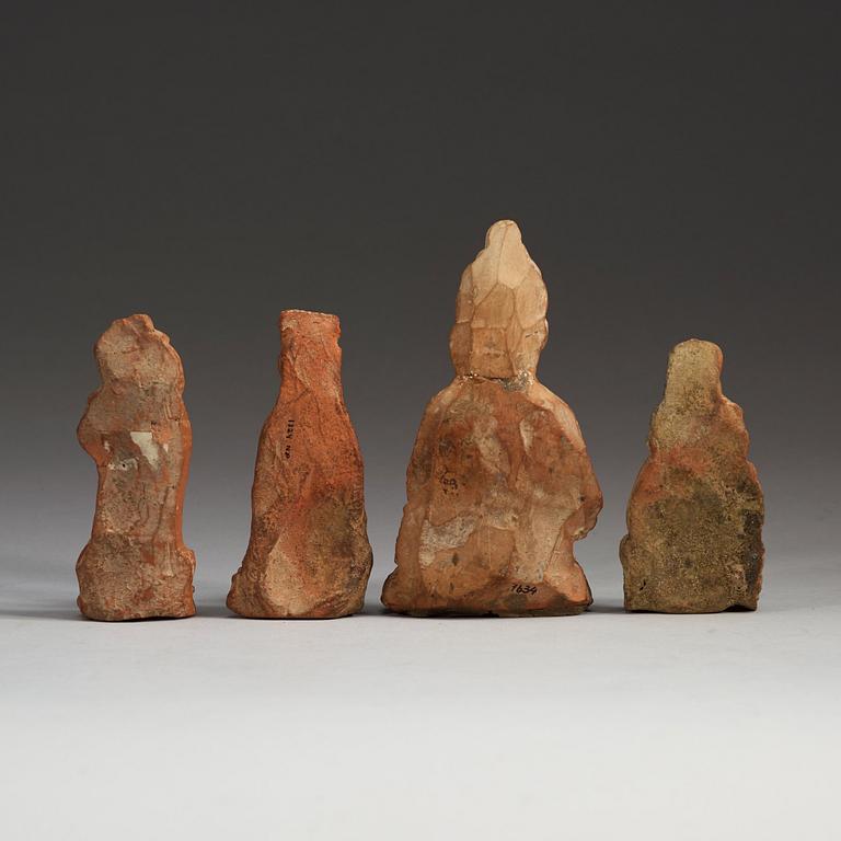 Four terracotta figures depicting various deities with attributes, Song Dynasty (960-1279).