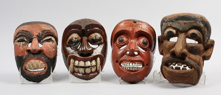 PARTI MASKER, 8 st, trä, Sri Lanka. 1960-tal.