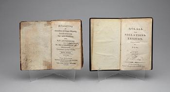 BÖCKER, 2 st, bla "Sjölags och Seglationslexicon" 2 sambundna vol, av JERm, Stockholm 1816.