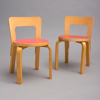 BARNSTOLAR, 2 st, modell 65, Alvar Aalto. Artek 1970-tal.