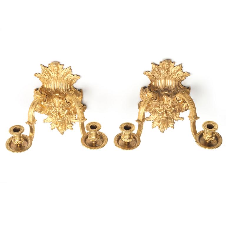 APPLIQUER, för två ljus, ett par, barockstil, Frankrike, 1800-talets mitt.