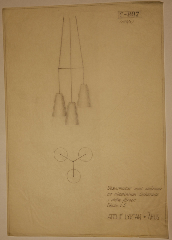 Hans Bergström, taklampa, modell "154/6", ateljé Lyktan, Åhus 1950-tal.