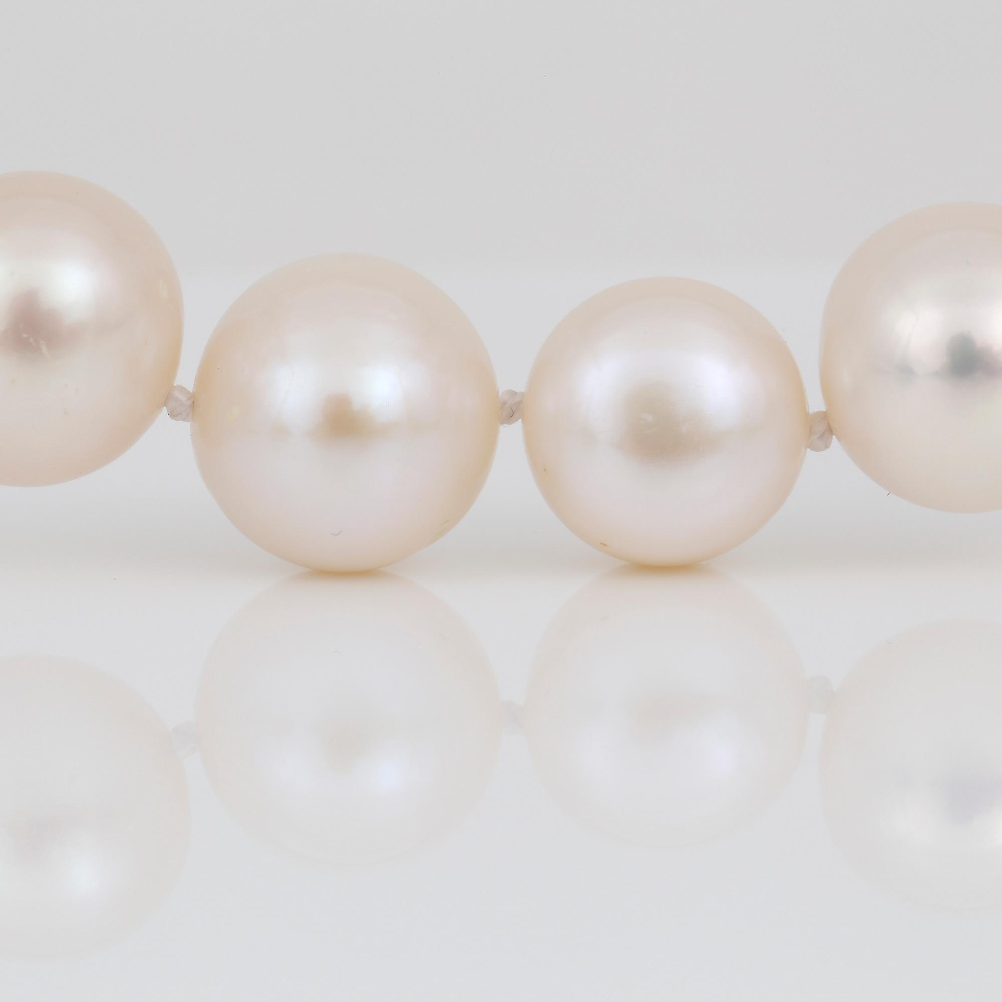 PÄRLCOLLIER, med hjärtformat försilvrat lås och odlade vita pärlor.