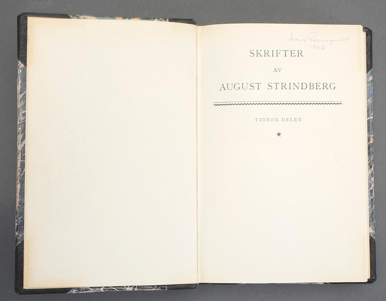 AUGUST STRINDBERG, 14 volymer, bla Inferno och En dåres försvarstal,  Stockholm bl a 1946.