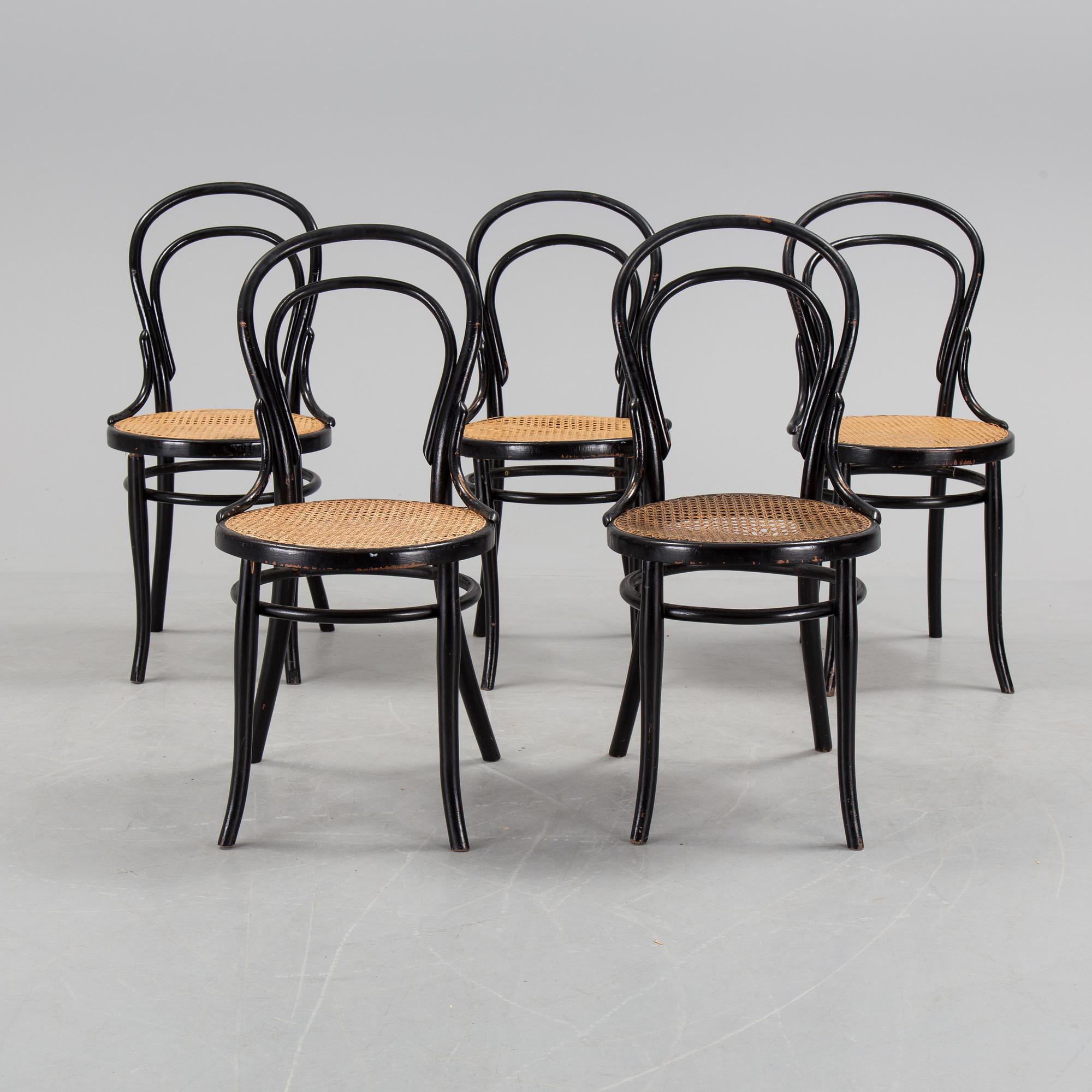 Five Thonet chairs, early 20th century.
