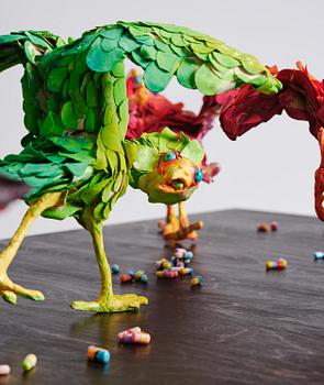 Nathalie Djurberg & Hans Berg, "A Thief Caught in the Act (Flock of Birds)".