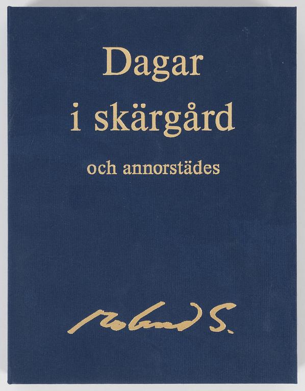 Roland Svensson, kasett med 4 färglitografier, signerade 169/400 samt fyra dagböcker i faksimil, 1990.
