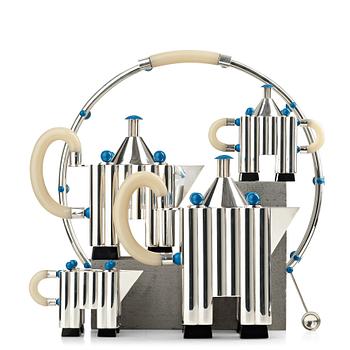 41. Michael Graves, a five pieces sterling tea- and coffee service, limited edition by Alessi, Italy 1985.