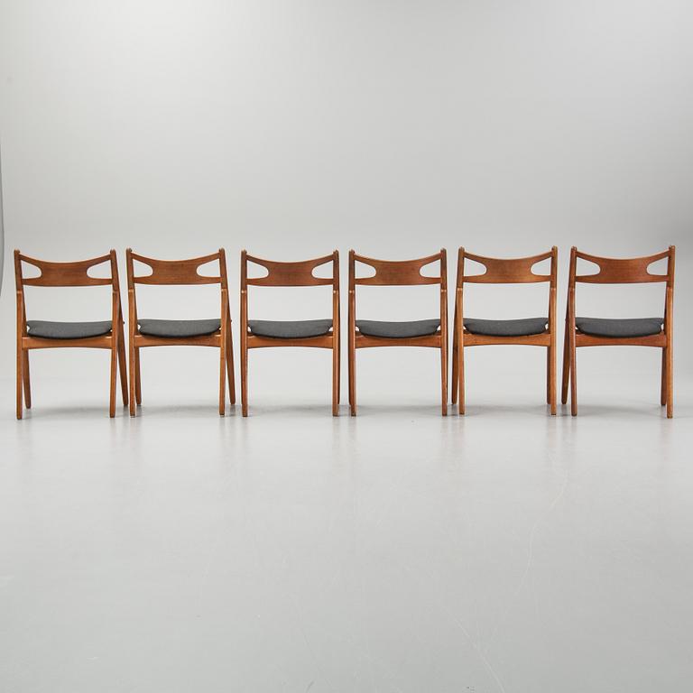 Hans J Wegner, 6 'CH 29/Sawbench chair' chairs for Carl Hansen & Son. 1950's-60's.