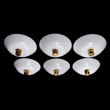 PAAVO TYNELL, A SET OF SIX CEILING-/WALL LIGHTS. Manufactured by Taito Oy. 1950s.