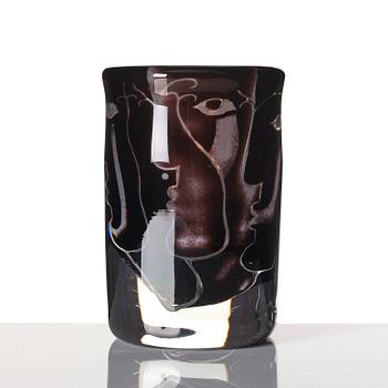 Ingeborg Lundin, an 'Ariel' glass vase, "Faces", Orrefors, Sweden 1975.