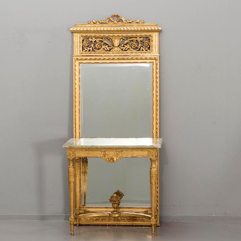 A GUSTAVIAN STYLE MIIRROR AND CONSOLE TABLE, First half of the 20th century.