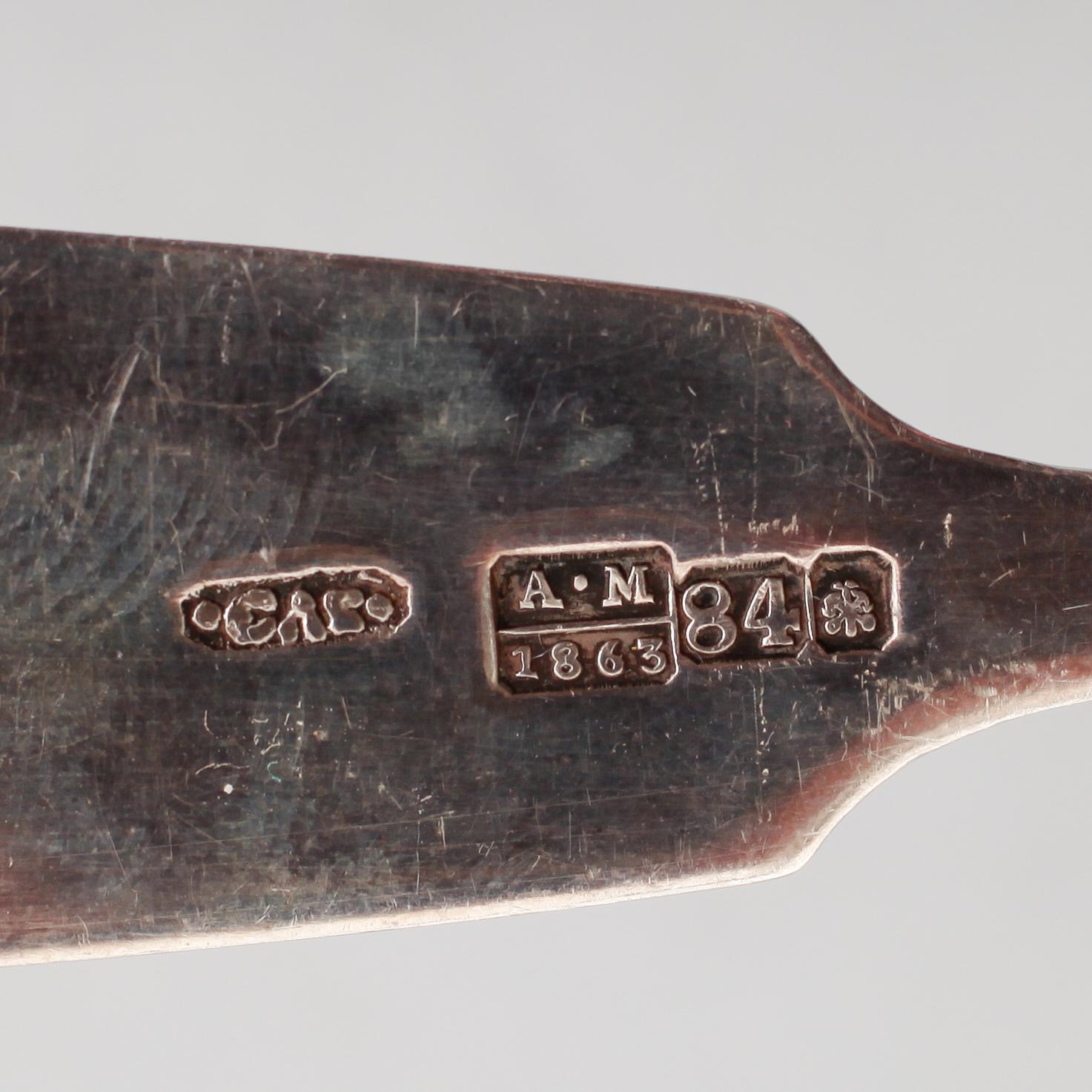 BESTICK, 18 delar, silver, Ryssland, bla 1863, 1896. Vikt ca 324 gram.