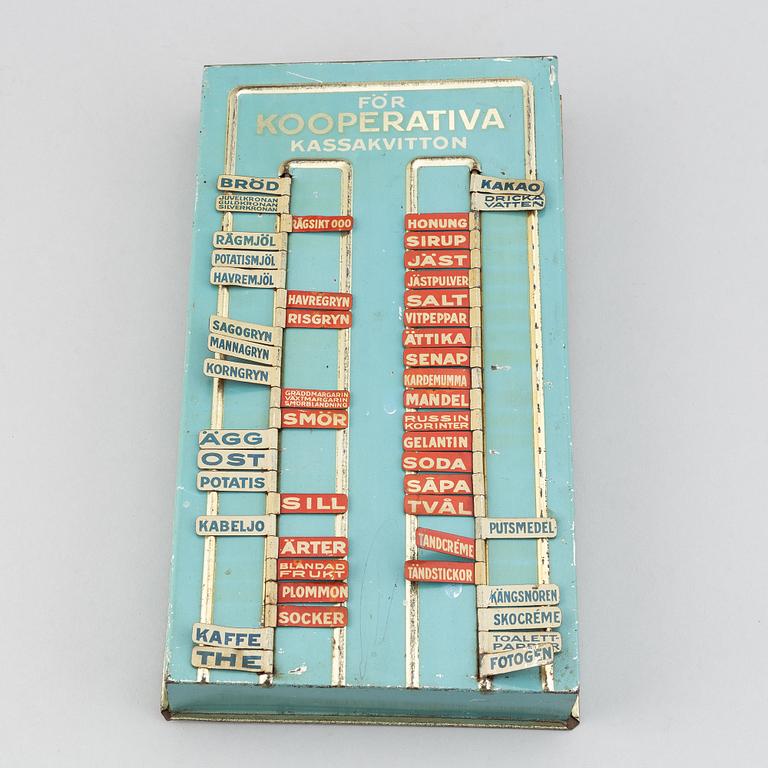 INKÖPSTAVLA, Kooperativa förbundet, 1930-/40-tal.