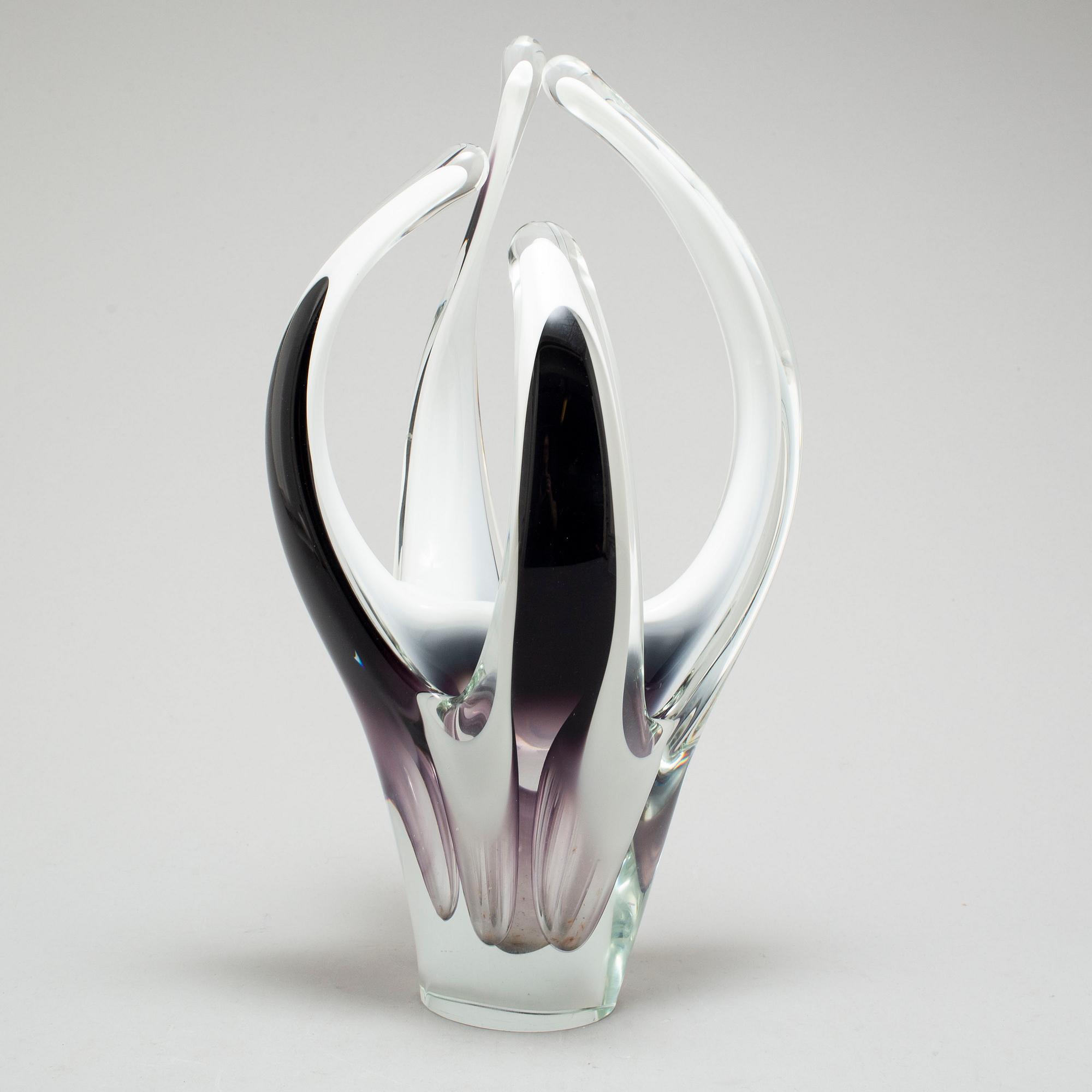 PAUL KEDELV, vase/skulptur, glas, "Coquille", Flygsfors, 1957.