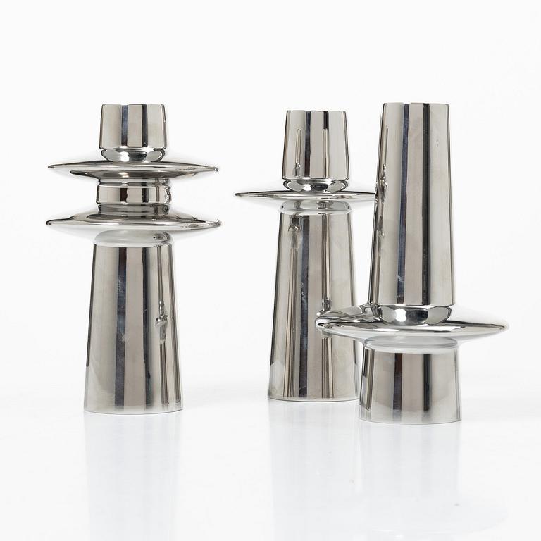 Georg Jensen, Three 'Ellipse' candelabra.