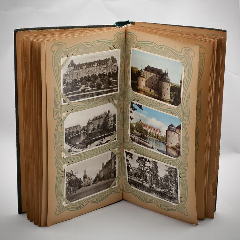BREFKORTSALBUM, med c:a 125 st vykort, 1900-talets första hälft.